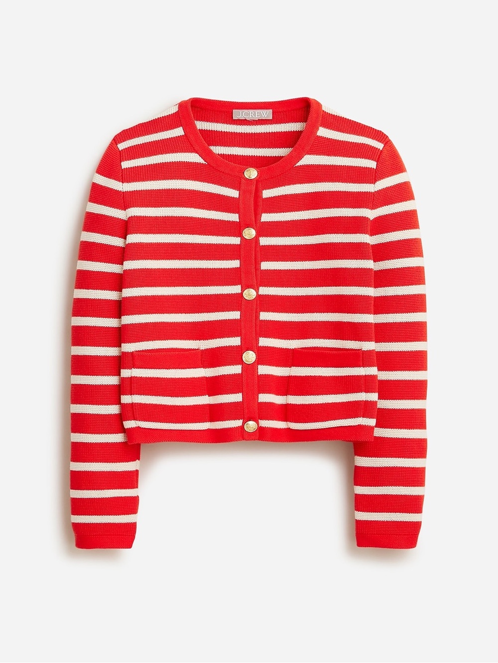 J. Crew Emilie Red and Cream Striped Lady Cardigan with Gold Buttons XL Cotton